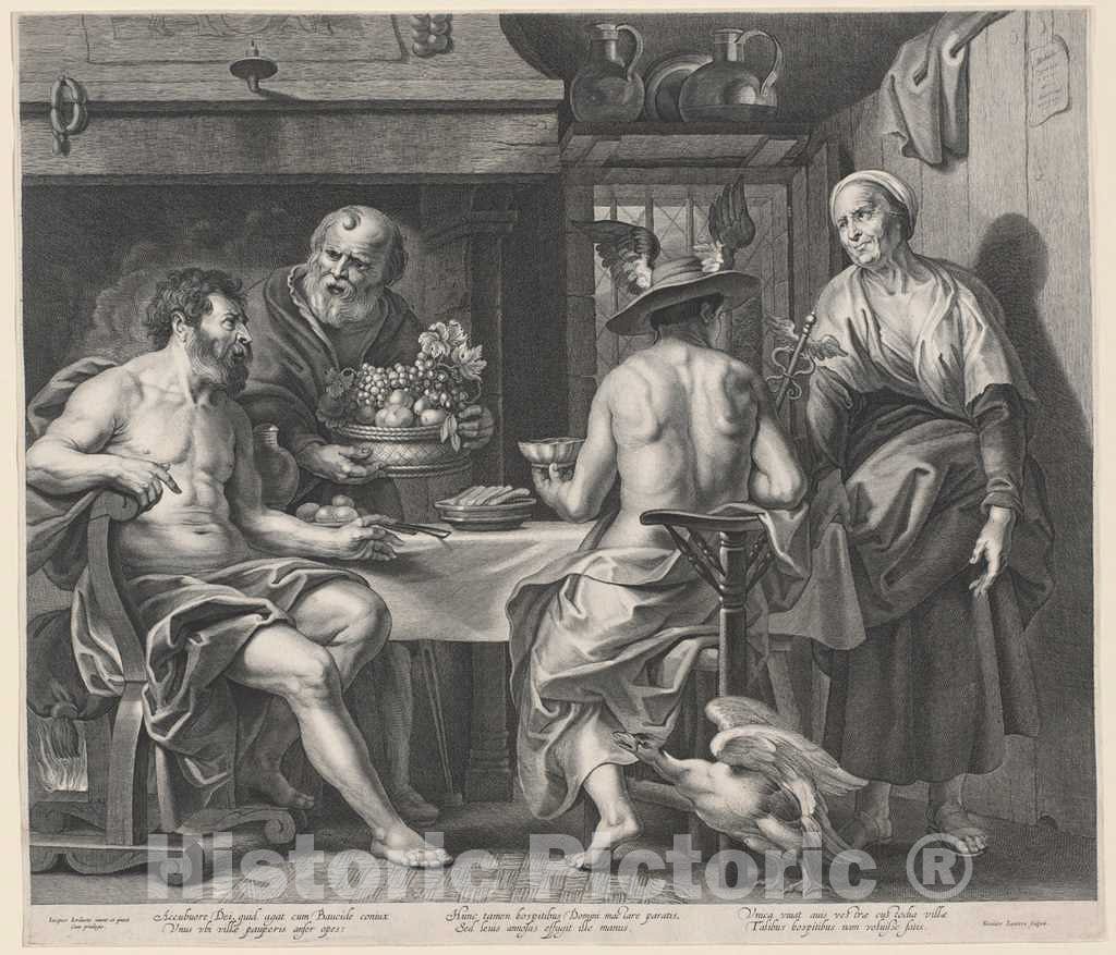 Art Print : Nicolaes Lauwers, After Jordaens, Jupiter and Mercury Entertained by Philemon and Baucis, 1640s - Vintage Wall Art
