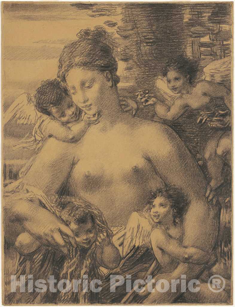 Art Print : William P. Babcock, Nude with Cherubim, 1860s-1870s - Vintage Wall Art