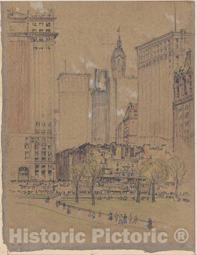 Art Print : Joseph Pennell, New York, The Old and The New, c. 1910s - Vintage Wall Art