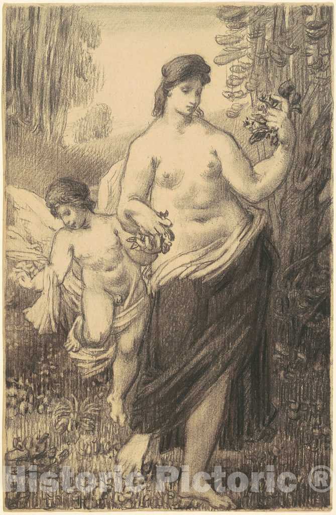 Art Print : William P. Babcock, Nude Walking with Cupid, 1860s-1870s - Vintage Wall Art