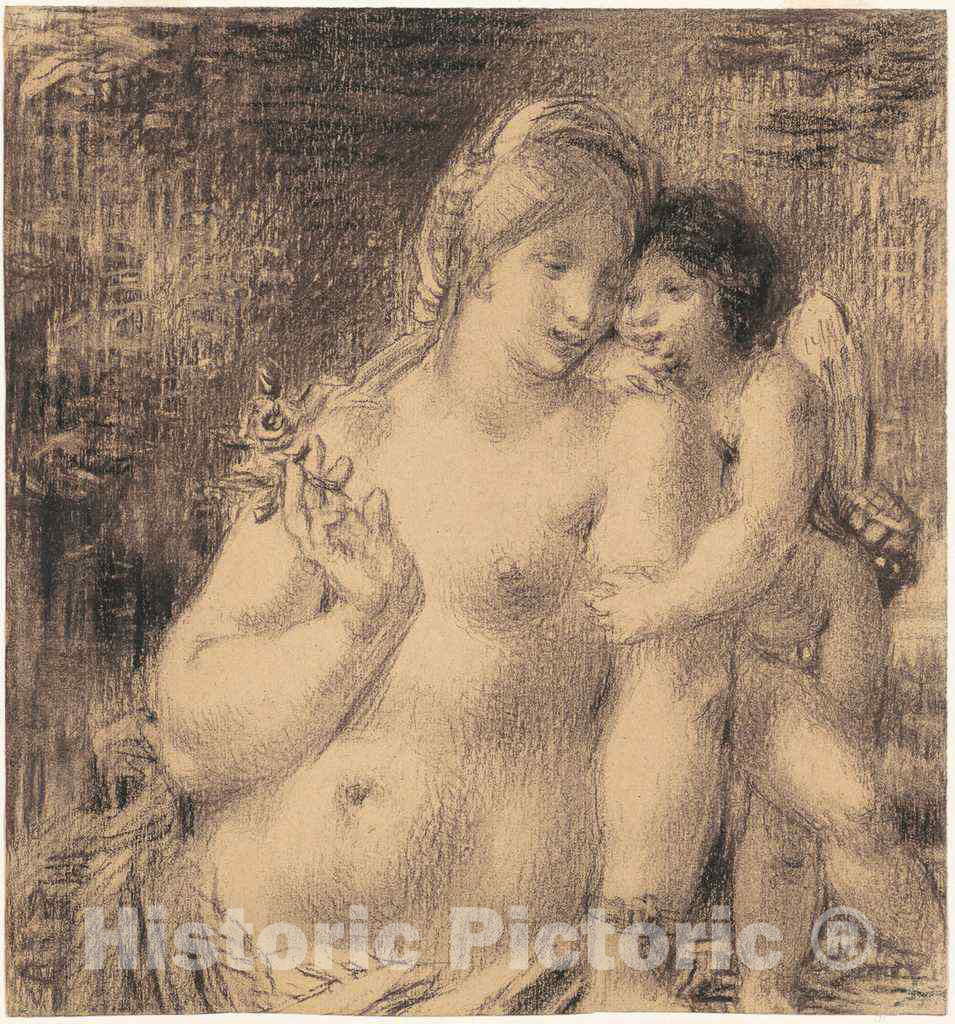 Art Print : William P. Babcock, Nude with Cupid, 1860s-1870s - Vintage Wall Art