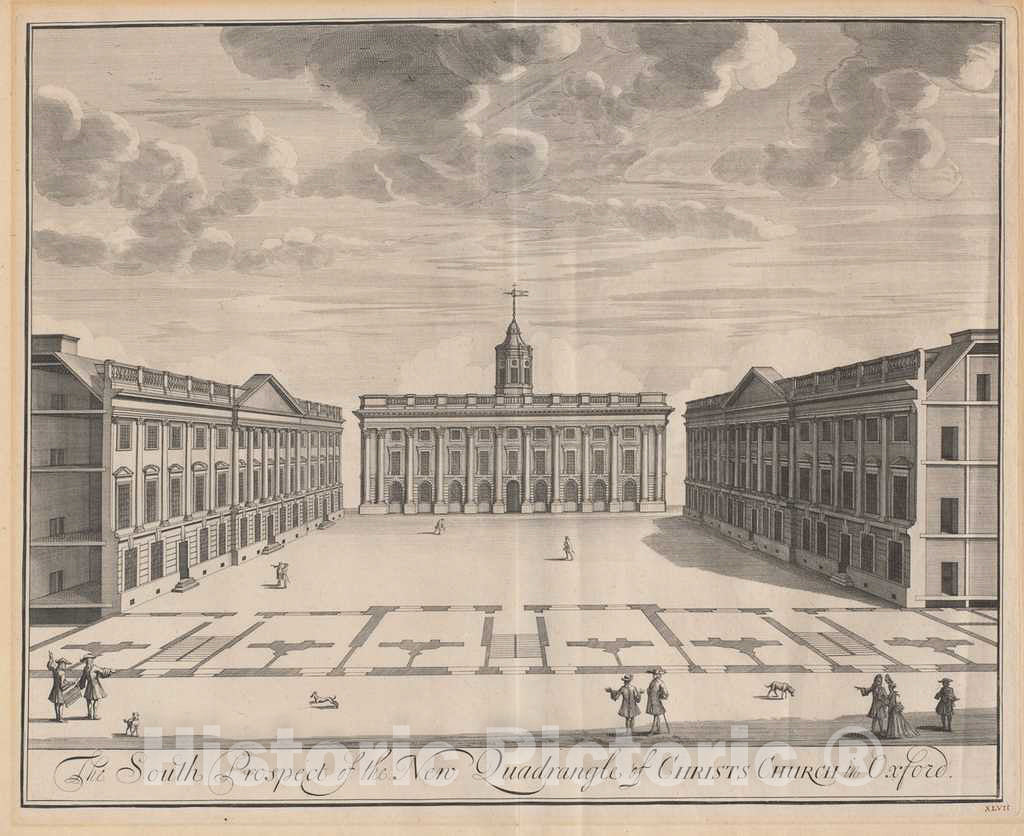 Art Print : Kip After Leendert Knijff, The South Prospect of The New Quadrangle of Christ Church in Oxford, 1707 - Vintage Wall Art