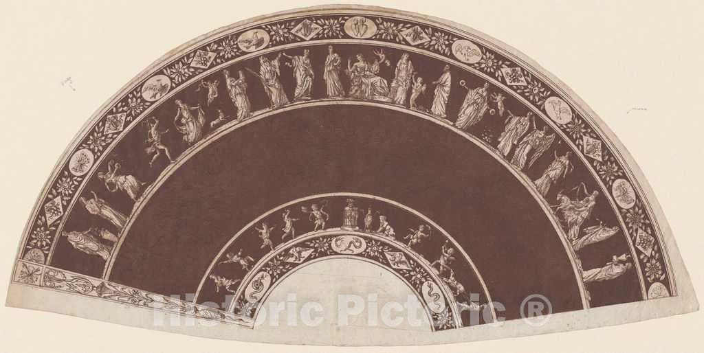 Art Print : A Fan with Classical Figures Processing to Apollo, c. 1795 - Vintage Wall Art