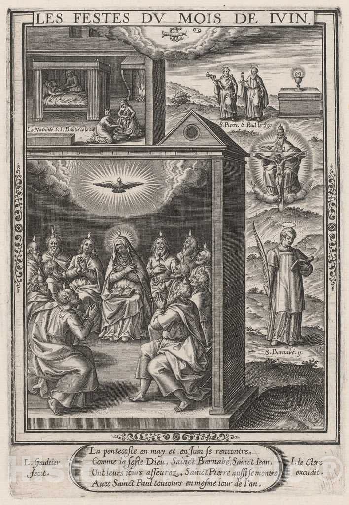 Art Print : LÃ©onard Gaultier, Les Festes du Mois de Juin (June: The Pentecost), 1603 - Vintage Wall Art