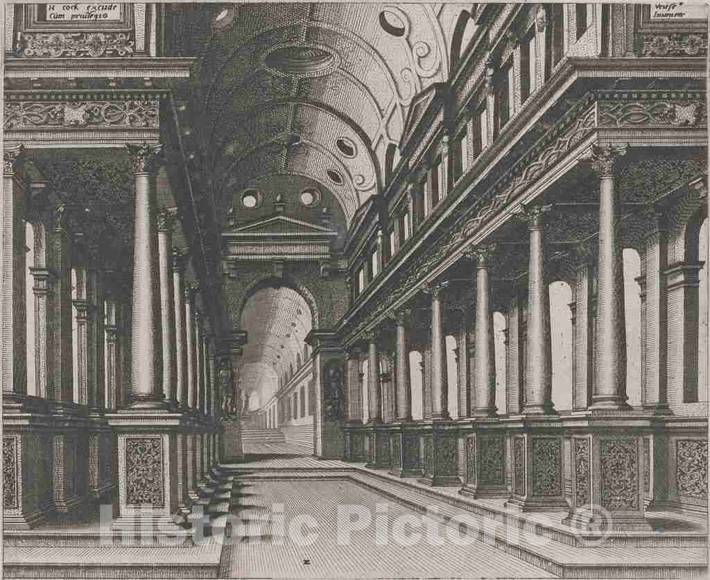Art Print : Doetechum, The Elder, After De Vries, Interior of a Church with a Statue in The Far Background, 1560 - Vintage Wall Art