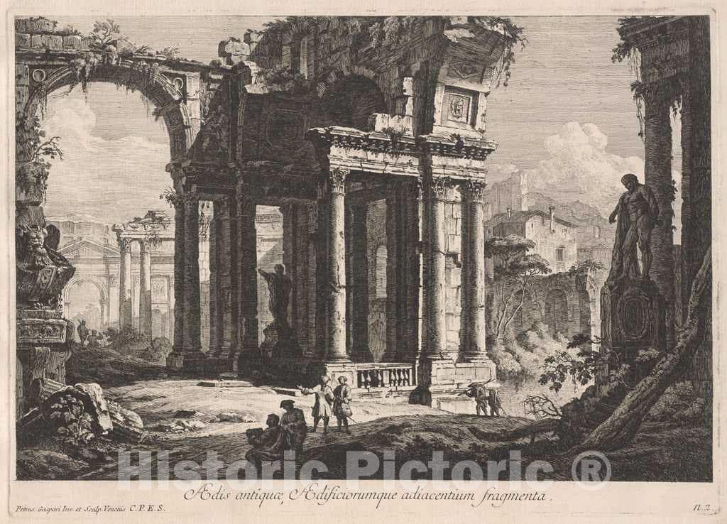 Art Print : Pietro Gaspari, AEdis antiquae, AEdificiorumque adiacentium fragmenta, 1771 - Vintage Wall Art