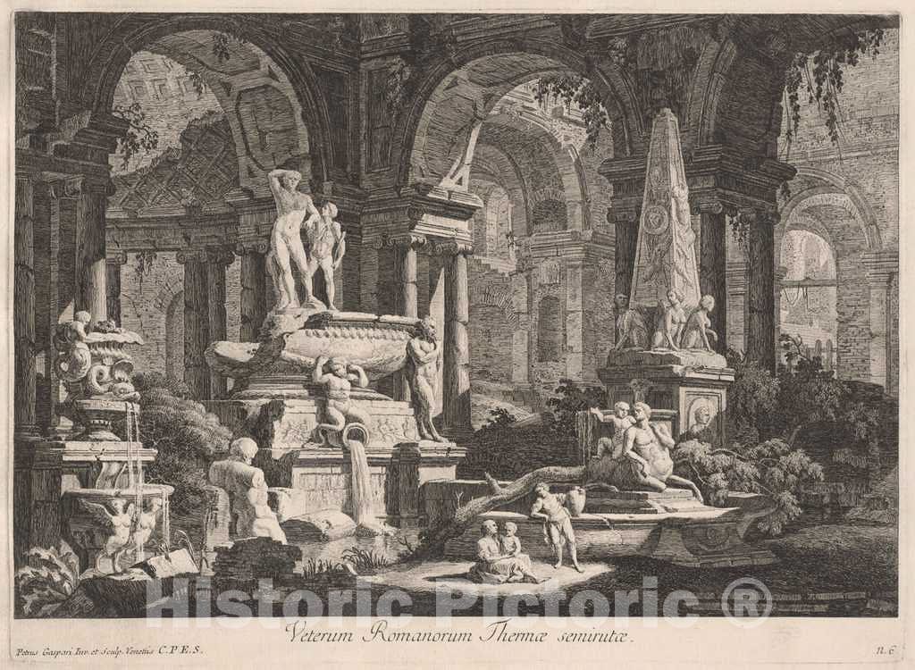 Art Print : Pietro Gaspari, Veterum Romanorum Thermae semirutae, 1771 - Vintage Wall Art