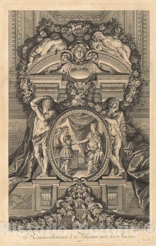 Art Print : MassÃ© After Le Brun, Renouvellement d'Alliance avec les Suisses 1663 (Renewal of Alliance with The Swiss 1663) [pl. 18], 1752 - Vintage Wall Art