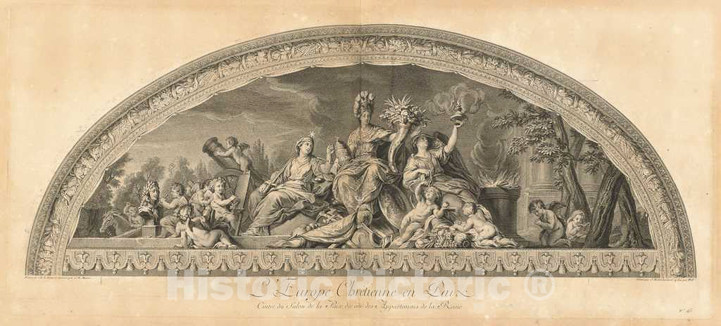 Art Print : MassÃ© After Le Brun, Christian Europe in Peace, Center of The Salon of Peace Next to The Queen's Chambers [pl. 45], c.1752 - Vintage Wall Art