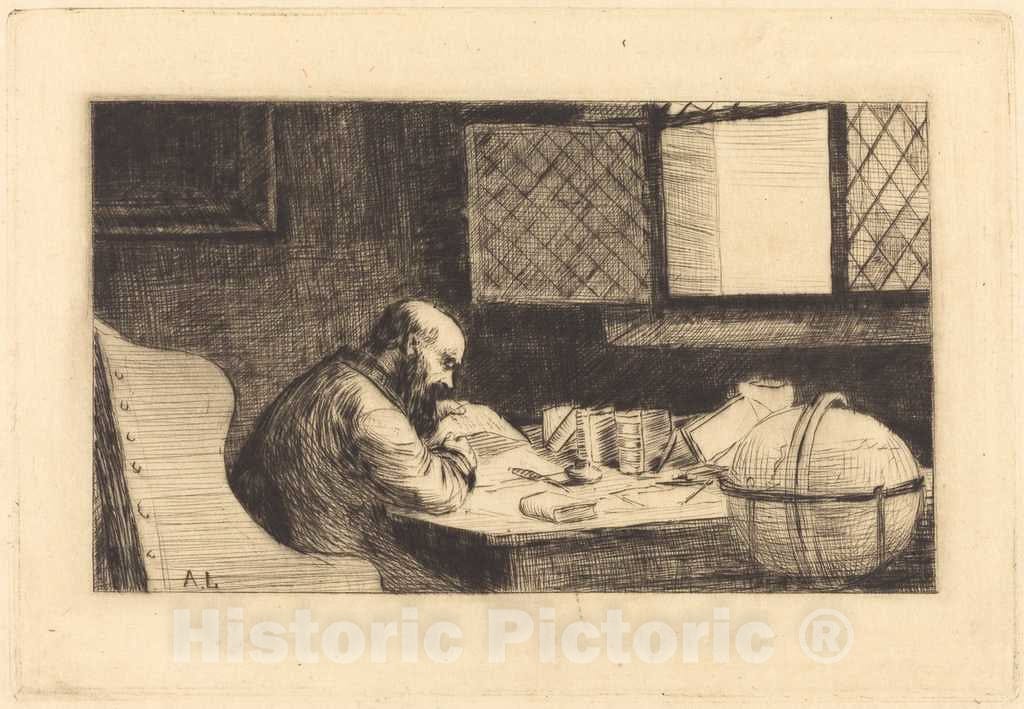 Art Print : Alphonse Legros, Geographer (Le geographe) - Vintage Wall Art