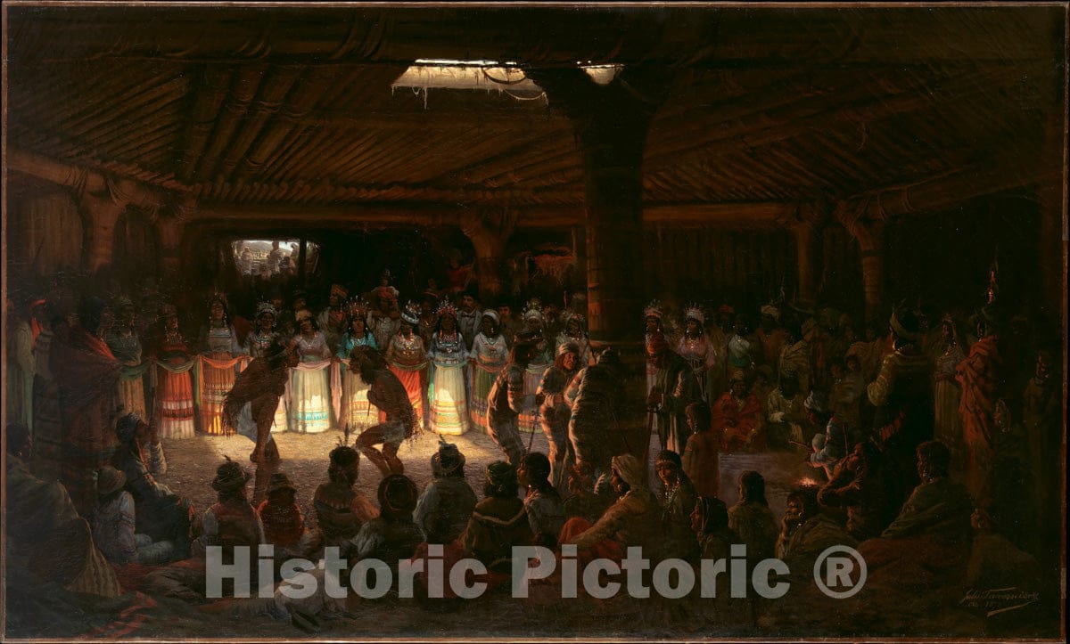 Art Print : Jules Tavernier - Dance in a Subterranean Roundhouse at Clear Lake, California : Vintage Wall Art