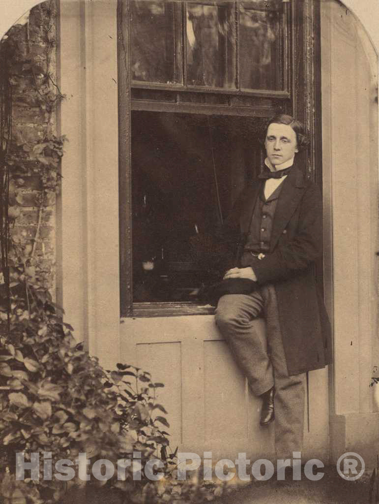 Art Print : Lewis Carroll, Lewis Carroll Seated on a Windowsill of The Old Rectory at Croft, Darlington, Yorkshire, 1857 - Vintage Wall Art
