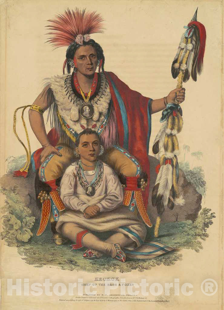 Art Print : John T. Bowen, Keokuk, Chief of The Sacs and Foxes, 1838 - Vintage Wall Art