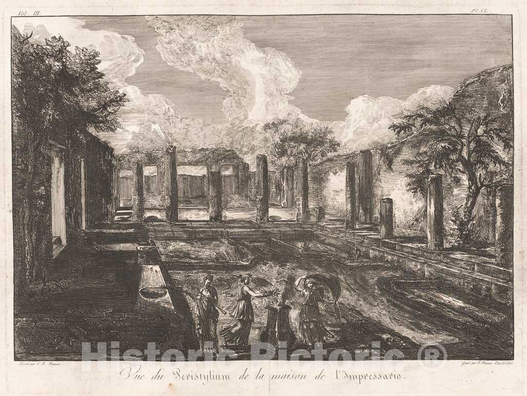 Art Print : Piranesi, After Piranesi, Vue du Peristylium de la Maison de l'Impressario, 1805 - Vintage Wall Art