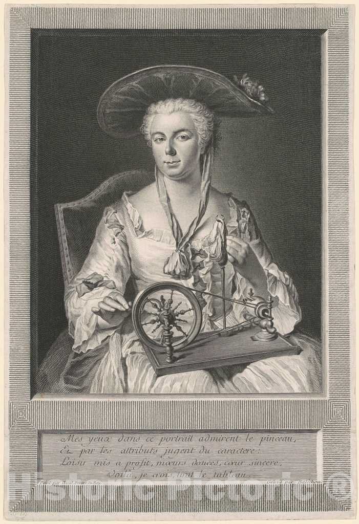 Art Print : Balechou, After Aved, Madame Arlon Spinning Silk, 1739 - Vintage Wall Art