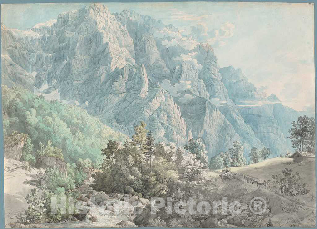 Art Print : The GlÃ¤rnisch Massif in Switzerland, c. 1790 - Vintage Wall Art