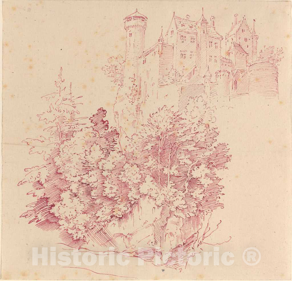 Art Print : Moritz von Schwind, Fortified Castle on a High Cliff, c. 1830 - Vintage Wall Art