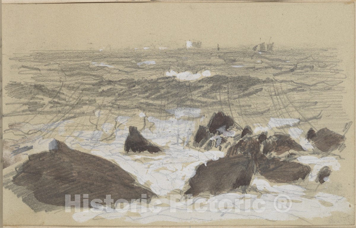 Art Print : John Singer Sargent - Waves Breaking on Rocks (from Scrapb ...