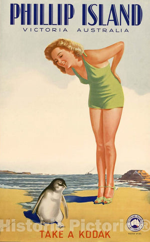 Vintage Poster -  Phillip Island, Victoria, Australia Take a Kodak -  M. Newman., Historic Wall Art
