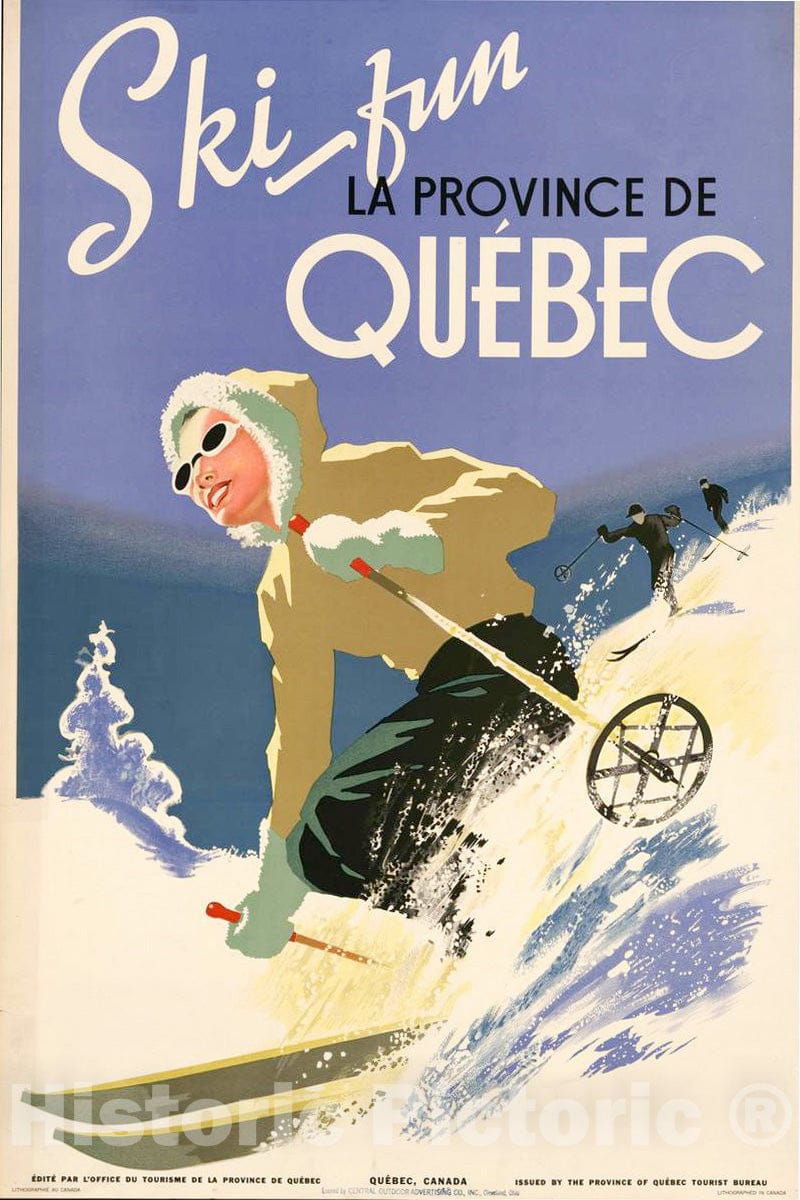 Vintage Poster -  Ski Fun La Province de QuÃ©bec., Historic Wall Art