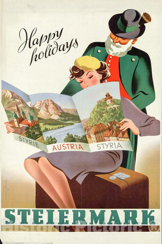 Vintage Poster -  Happy Holidays Steiermark -  Atelier Koszler, Wien., Historic Wall Art