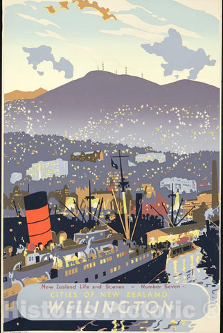Vintage Poster -  Cities of New Zealand Wellington., Historic Wall Art