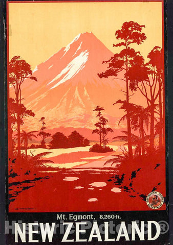 Vintage Poster -  New Zealand Mt. Egmont, 8260 ft. -  L.C. Mitchell., Historic Wall Art