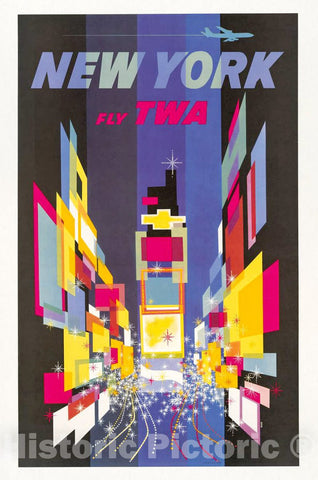 Vintage Poster -  Fly TWA New York -  David., Historic Wall Art