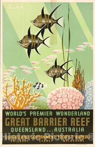 Vintage Poster -  World's Premier Wonderland, Great Barrier Reef, Queensland, Australia -  Lambert., Historic Wall Art