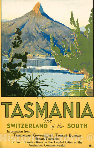 Vintage Poster -  Tasmania, The Switzerland of The South Information from Tasmanian Government Tourist Bureau, Hobart, Tasmania, Historic Wall Art