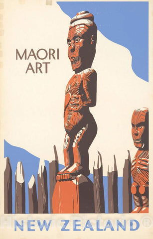 Vintage Poster -  Maori Art, New Zealand, Historic Wall Art
