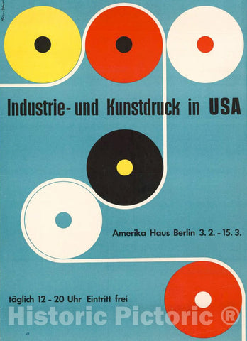 Vintage Poster -  Industrie -  und Kunstdruck in U.S.A. Amerika Haus Berlin 3.2. - 15.3. -  MÃ¼ller - Blase., Historic Wall Art