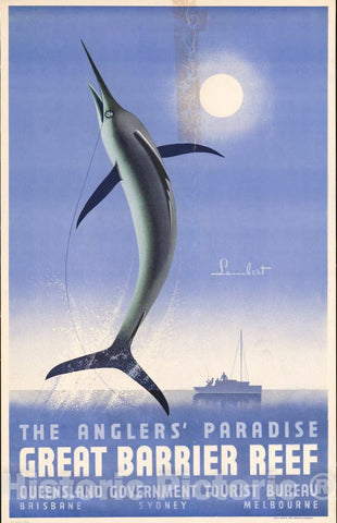 Vintage Poster -  The Anglers' Paradise, Great Barrier Reef -  Lambert., Historic Wall Art