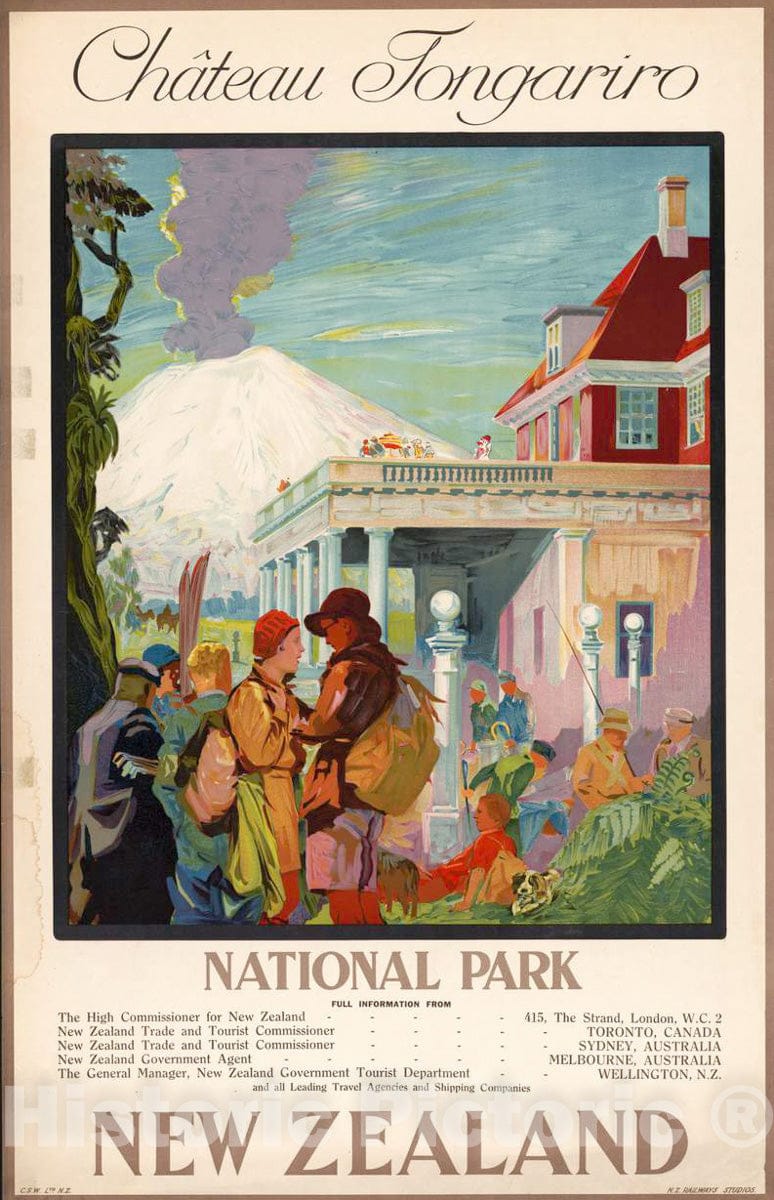Vintage Poster -  ChÃ¢teau Tongariro, National Park, New Zealand, Historic Wall Art