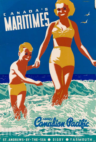 Vintage Poster -  Canada's Maritimes Travel Canadian Pacific, St. Andrews - by - The - Sea, Dibgy, Yarmouth -  Ewart., Historic Wall Art