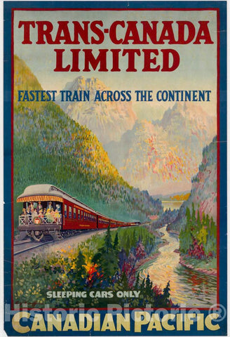 Vintage Poster -  Trans - Canada Limited, Fastest Train Across The Continent Sleeping Cars only ; Canadian Pacific -  G.Y. Kauffman., Historic Wall Art