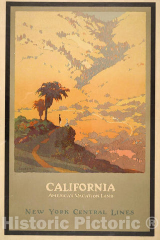Vintage Poster -  California -  America's Vacation Land New York Central Lines -  Brubaker., Historic Wall Art