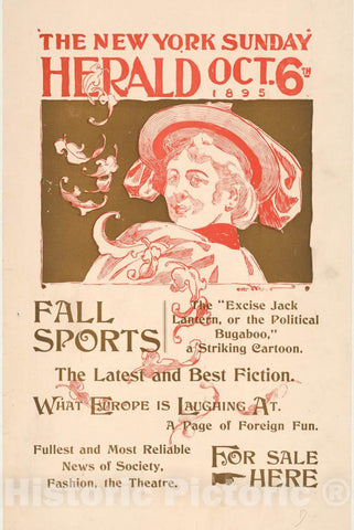 Vintage Poster -  The New York Sunday Herald, Oct. 6th 1895, Historic Wall Art