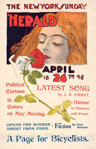 Vintage Poster -  The New York Sunday Herald, April 26th 1896, Historic Wall Art