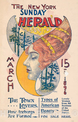 Vintage Poster -  The New York Sunday Herald, March 15th 1896, Historic Wall Art