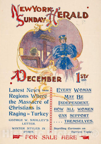 Vintage Poster -  The New York Sunday Herald, December 1st 1895, Historic Wall Art