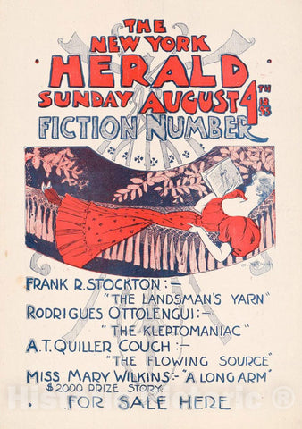 Vintage Poster -  The New York Sunday Herald, August 4th 1895, Fiction Number, Historic Wall Art