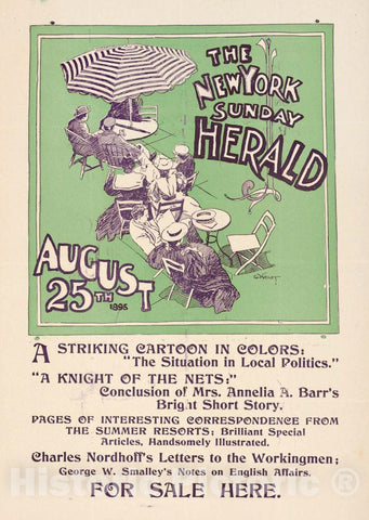 Vintage Poster -  The New York Sunday Herald, August 25th 1895, Historic Wall Art