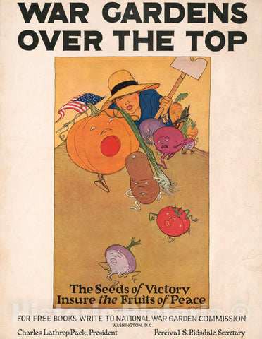 Vintage Poster -  War Gardens Over The top. The Seeds of Victory insure The Fruits of Peace -  Maginel Wright Enright., Historic Wall Art