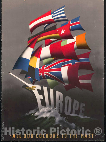 Vintage Poster - All Our Colours to The mast - Reyn Dirksen., Historic Wall Art