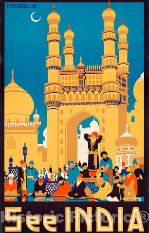 Vintage Poster -  See India -  C.D. Deuskar., Historic Wall Art