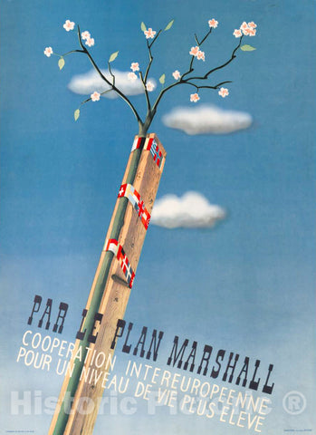 Vintage Poster -  Par le Plan Marshall, Cooperation intereuropeenne Pour un niveau de Vie Plus Eleve -  Gaston Van den Eynde., Historic Wall Art