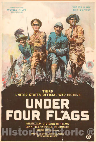 Vintage Poster -  Under Four Flags Third United States Official war Picture., Historic Wall Art