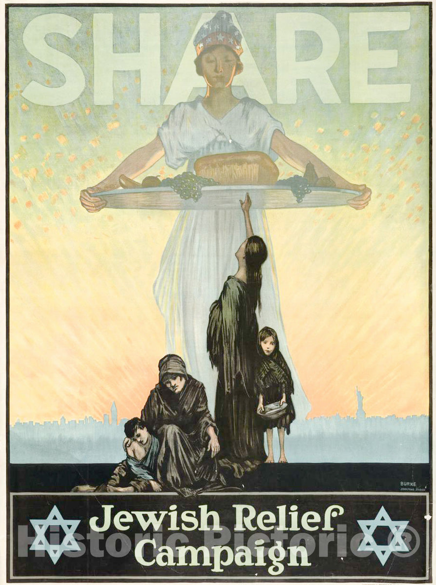 Vintage Poster -  Share - Jewish Relief Campaign -  Burke, Johnstone Studios ; lithographed by Sackett & Wilhelms Corporation, Brooklyn, N.Y., Historic Wall Art