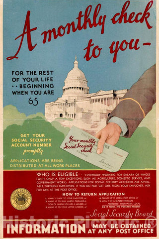 Vintage Poster -  A Monthly Check to You for The Rest of Your Life, Beginning When You are 65 -  Newman., Historic Wall Art